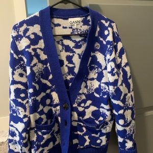 GANNI Blue Recycled Wool Cardigan